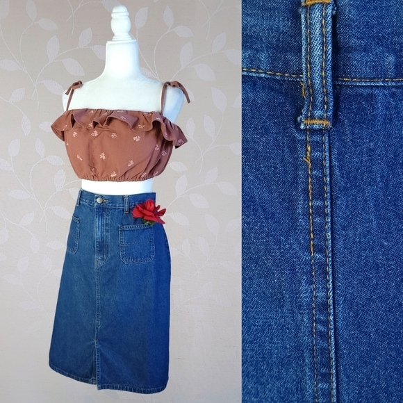 Vintage 90s Bill Blass Denim Skirt – Medium Wash Y2K Pocket Jean Skirt - Picture 1 of 14